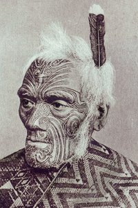 Maori warrior with moko face